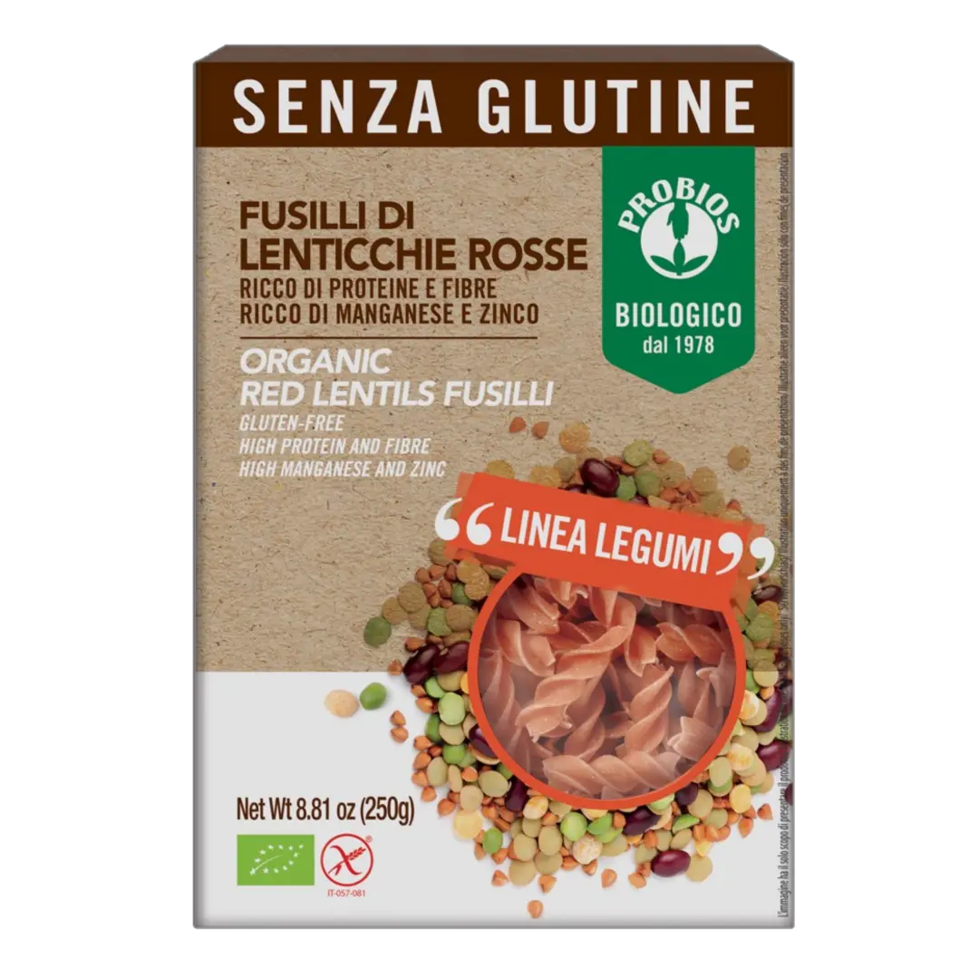 Organic Red Lentils Fusilli | Dairy Free,Gluten Free,High Fiber,No Added Sugar,Non GMO,Organic,Vegan