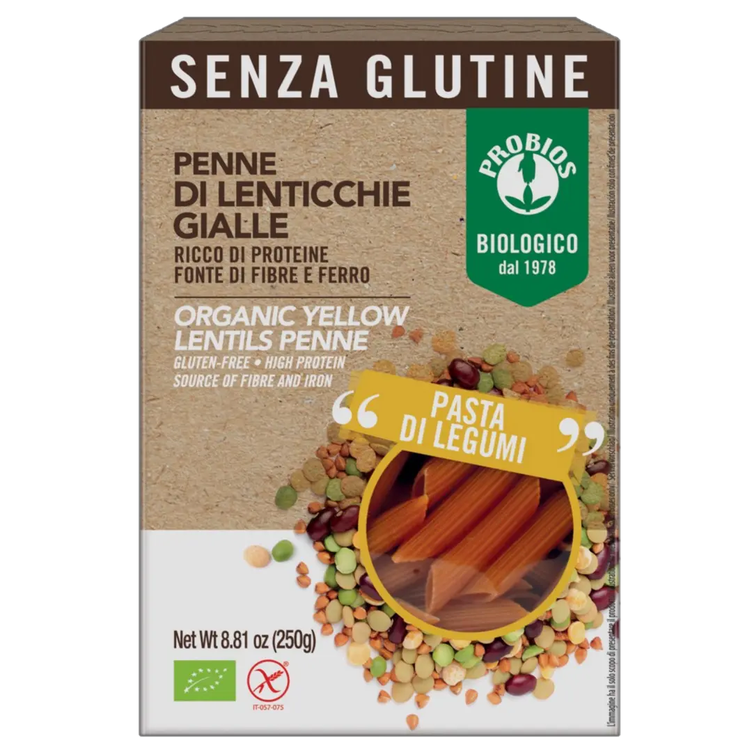 Organic Yellow Lentils Penne | Dairy Free,Gluten Free,High Fiber,No Added Sugar,Non GMO,Organic,Out of Stock,Vegan
