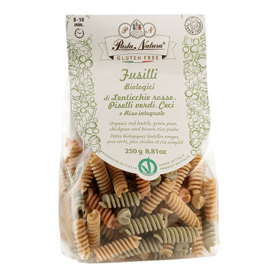 Organic Gluten Free Red Lentils, Green Peas & Chickpeas Pasta - Fusilli