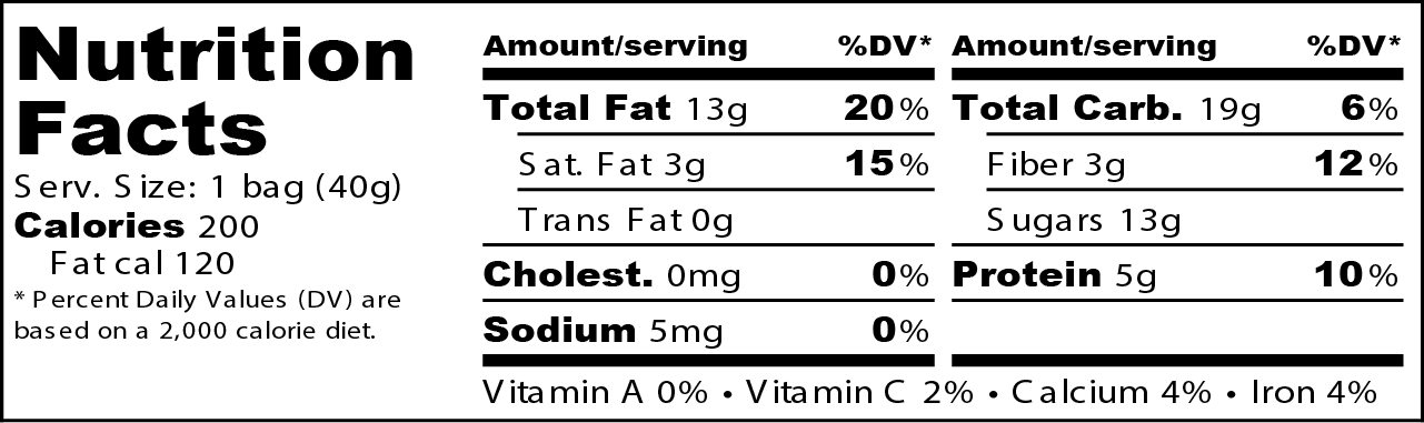 Organic Coconut & Almond bar nutrition facts