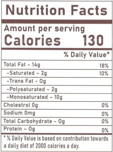 Organic Extra Virgin Avocado Oil nutrition facts