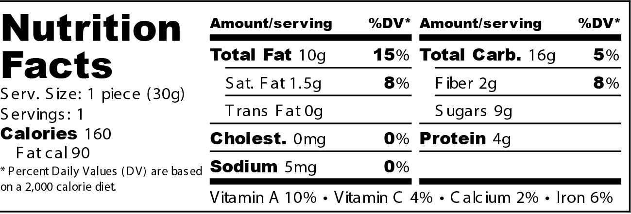 Organic Cashew & Goji bar nutrition facts