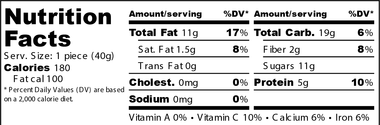 Organic Hazelnut & Cranberry bar nutrition facts