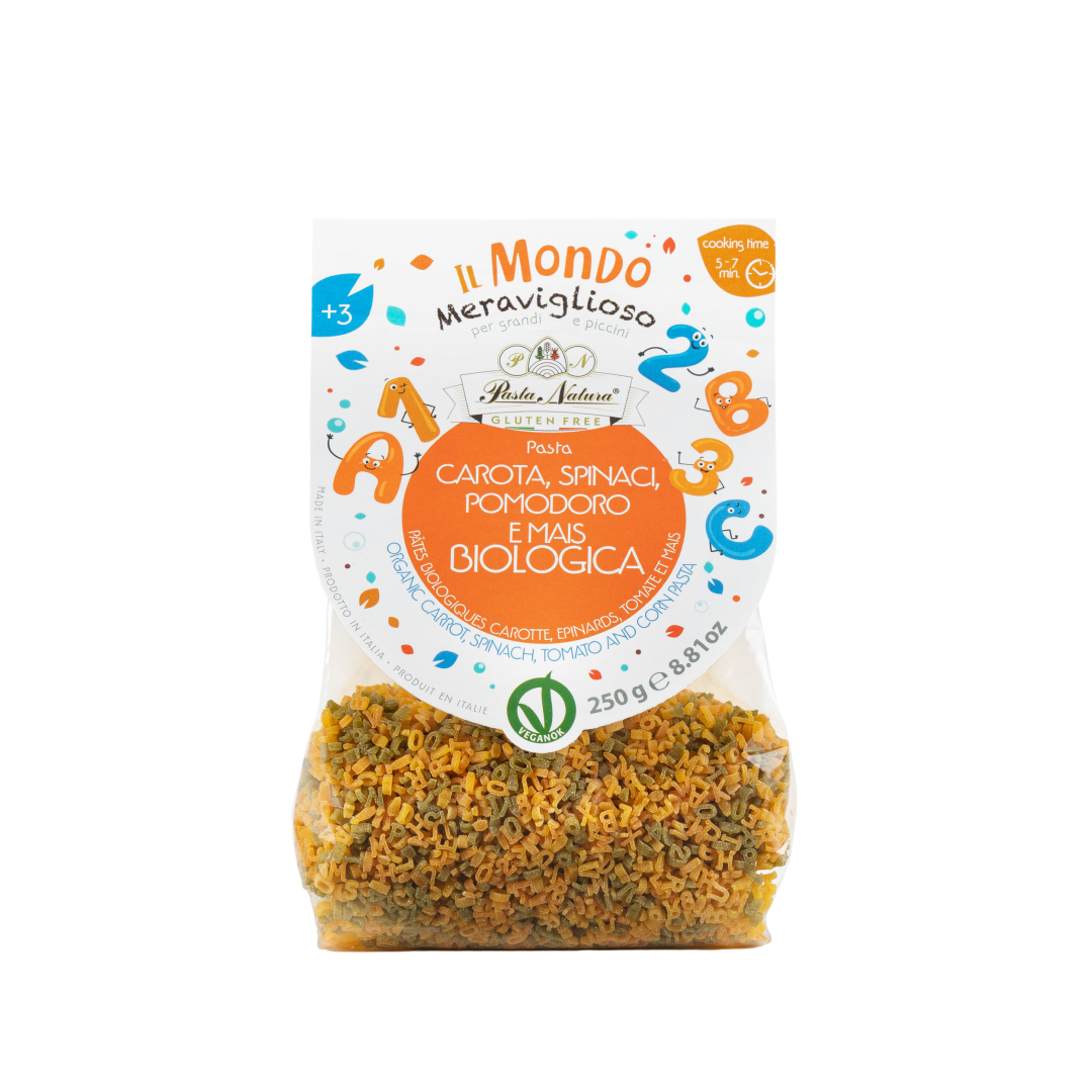Organic Gluten Free Corn & Vegetables Kids Pasta - Letters Pasta Natura