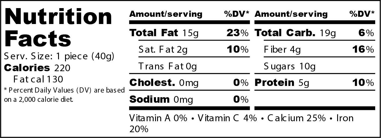 Organic Sesame & Almonds Bar nutrition facts