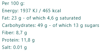 Organic Gluten Free Apple & Cinnamon Granola nutrition facts