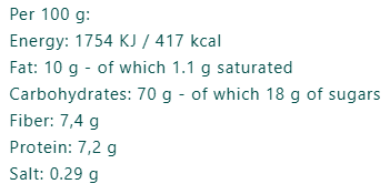 Organic Gluten Free Cinnamon Bites nutrition facts