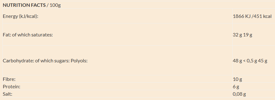 S/F Dark Cooking Chocolate 52% Cocoa nutrition facts