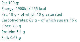 Organic Gluten Free Mini Dark Chocolate Corn flakes nutrition facts