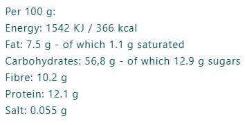Organic Gluten Free Goji & Chia Porridge nutrition facts
