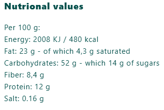 Organic Gluten Free Chocolate & Hazelnut Granola nutrition facts