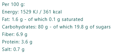 Organic Gluten Free Color Loops nutrition facts