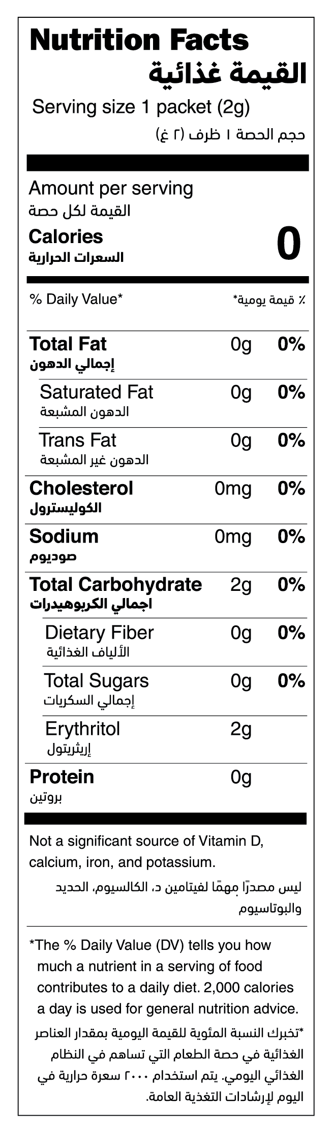 Natural Stevia 100 Packets nutrition facts