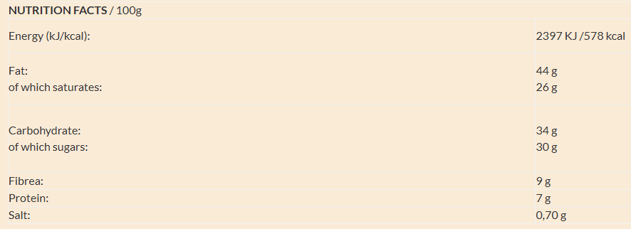 Organic 70% Dark Chocolate with Sea Salt and Olive Oil nutrition facts