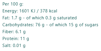 Organic Puffed Spelt with Honey nutrition facts